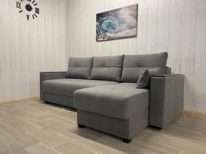 Диван угловой Комфорт-3 НПБ+МДФ, велюр Monaco 6 серый в Троицке - troick.magazin-mebel74.ru | фото